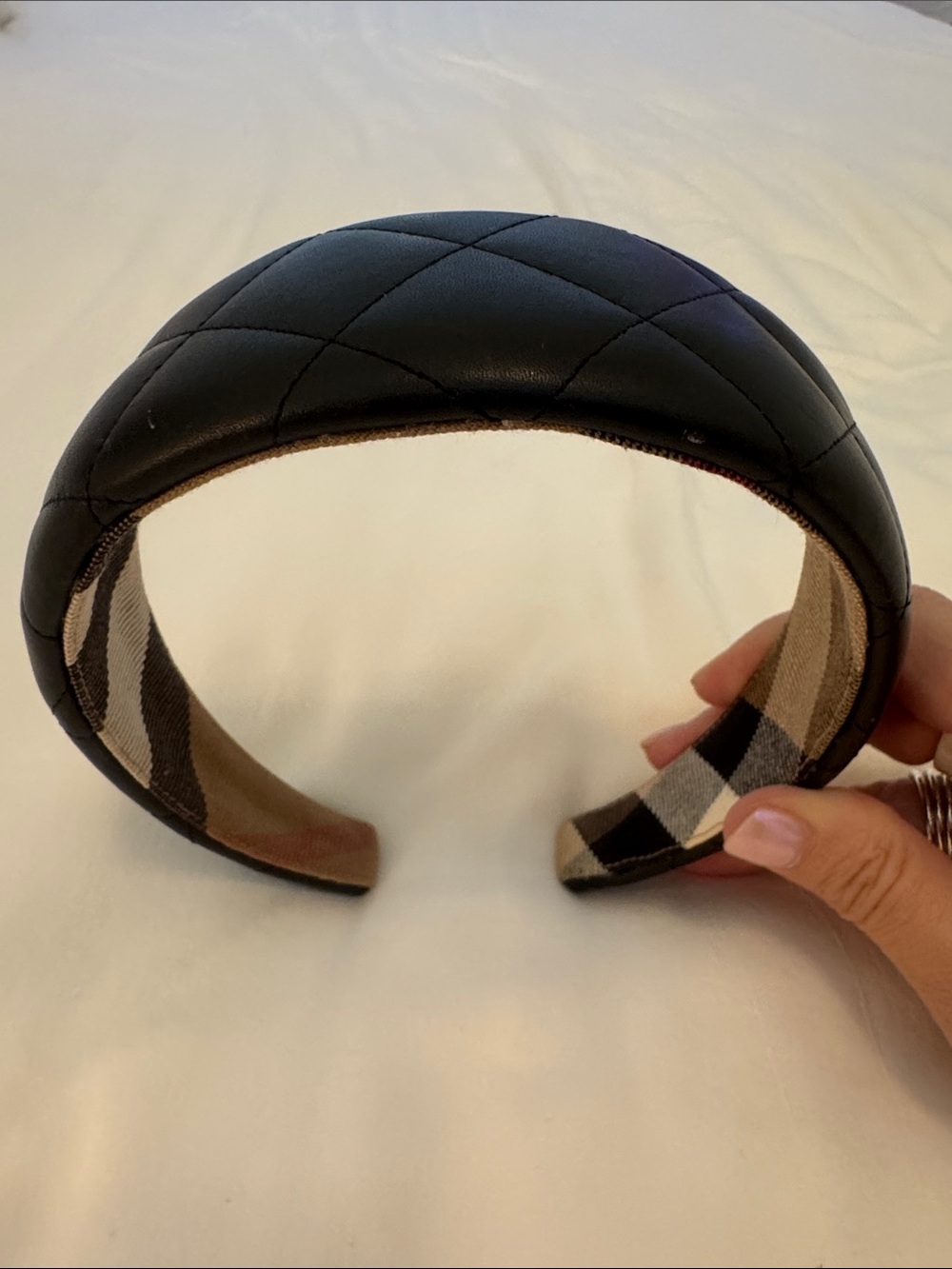 Burberry Black Quilted Headband with Signature Check Lining